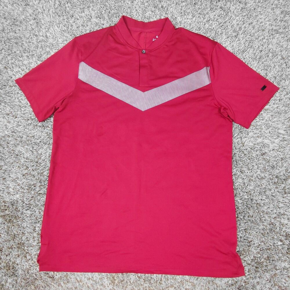 Nike Tiger Woods Dri-Fit Golf Blade Collar Polo Shirt Mens Medium Red Button